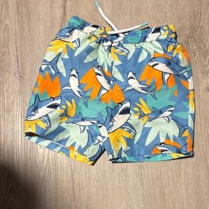 Shark Print Kids Swim Trunks - Blue and Orange